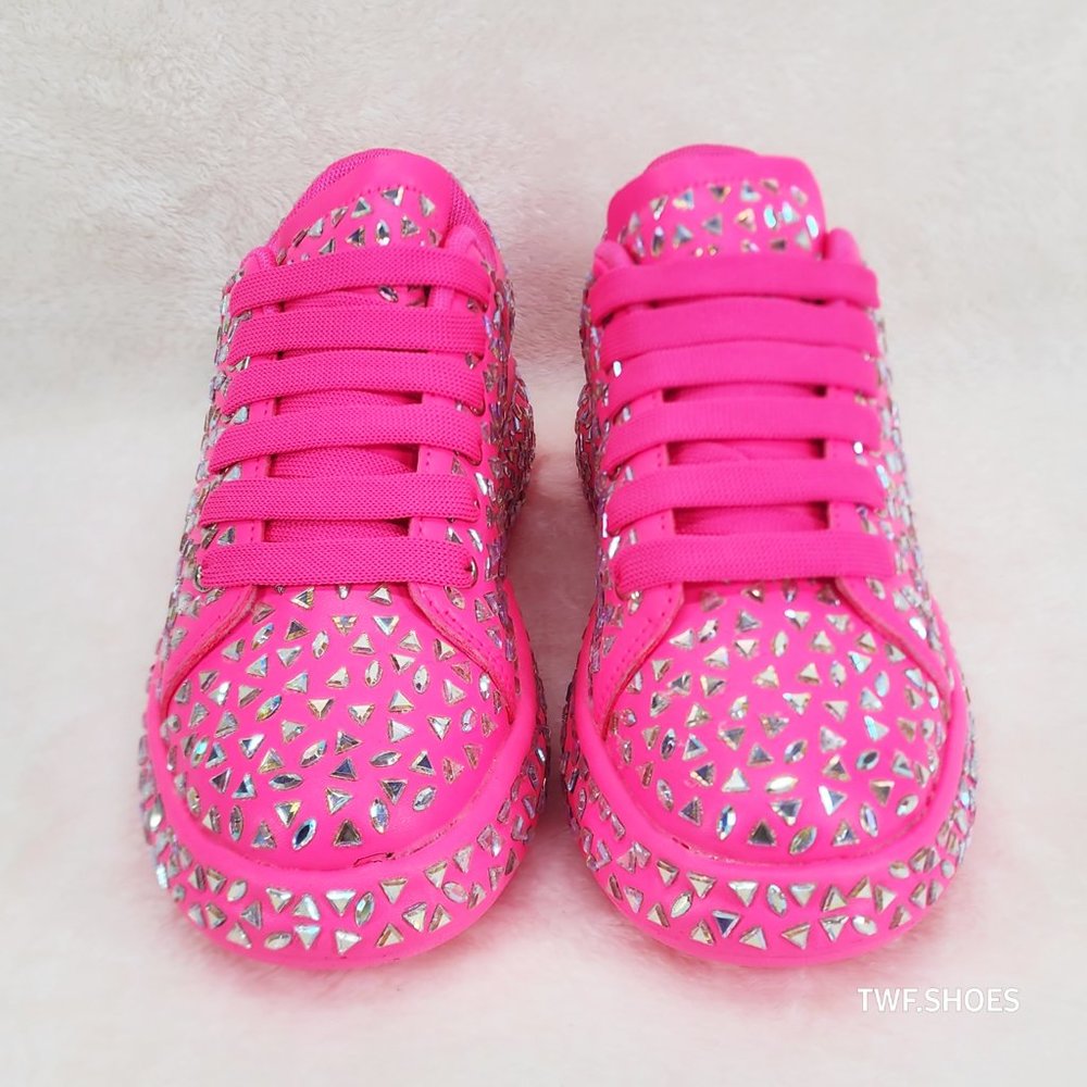Geo Dazzle Cush Iridescent Stone Hot Pink Platform Sneakers Tennis Shoes - Picture 8 of 11